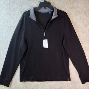 Perry Ellis Quarter Zip Pullover Mens Medium Black Textured Waffle Knit NEW